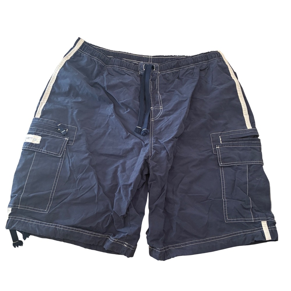 Y2K BKE: Wet Cargo Navy Swim Trunks Men XL Vintage Baggy Streetwear Surf